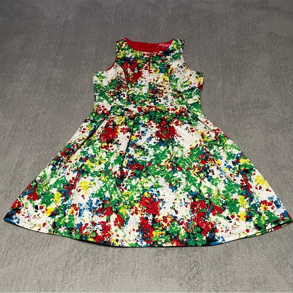 Catherine Malandrino quilted fit and flare dress size 8 white with splatter